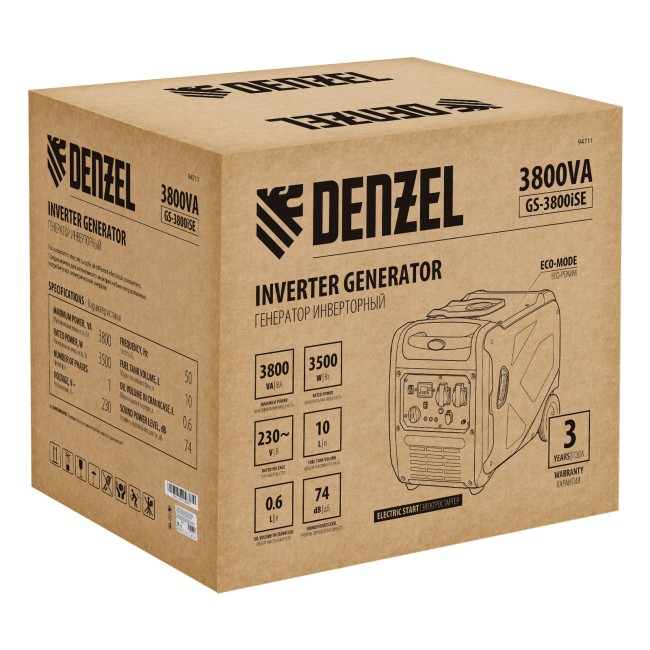 Генератор инверторный GS-3800iSE, 3,8 кВт Denzel Генератор инверторный GS-3800iSE, 3,8 кВт Denzel