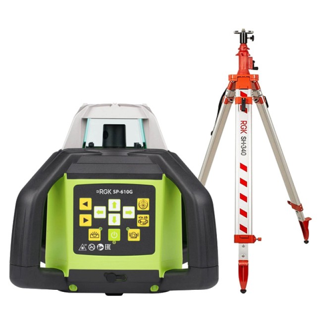 Комплект: ротационный нивелир RGK SP-610G + элевационный штатив RGK SH-340 Комплект: ротационный нивелир RGK SP-610G + элевационный штатив RGK SH-340