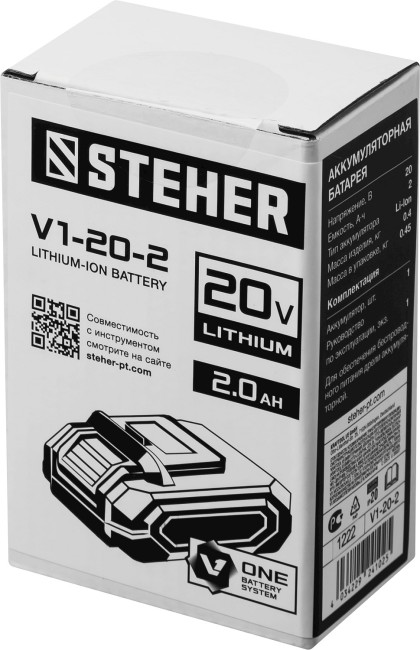 Аккумуляторная батарея V1-20-2 STEHER V1, 20 В, 2.0 Ач Аккумуляторная батарея V1-20-2 STEHER V1, 20 В, 2.0 Ач