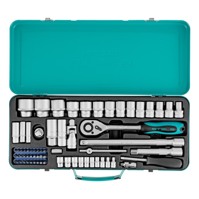 Набор торцевых головок с трещоткой 1/2", 1/4" 68 предметов Stels Набор торцевых головок с трещоткой 1/2", 1/4" 68 предметов Stels