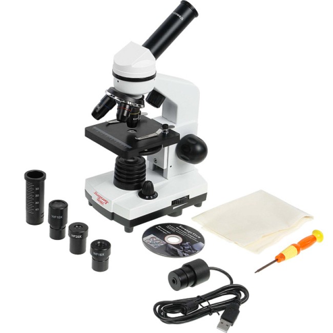 Микроскоп школьный Микромед Эврика 40x-1600x (вар. 2) с видеоокуляром Микроскоп школьный Микромед Эврика 40x-1600x (вар. 2) с видеоокуляром