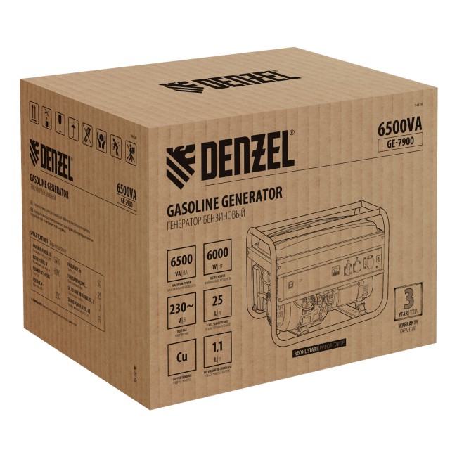 Генератор бензиновый GE 7900, 6.5 кВт Denzel Генератор бензиновый GE 7900, 6.5 кВт Denzel